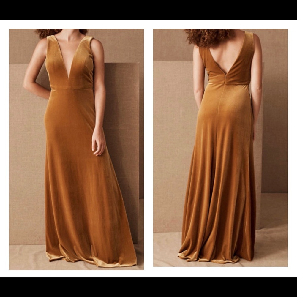 BHLDN Jenny Yoo Logan Velvet Dress Marigold Size 4